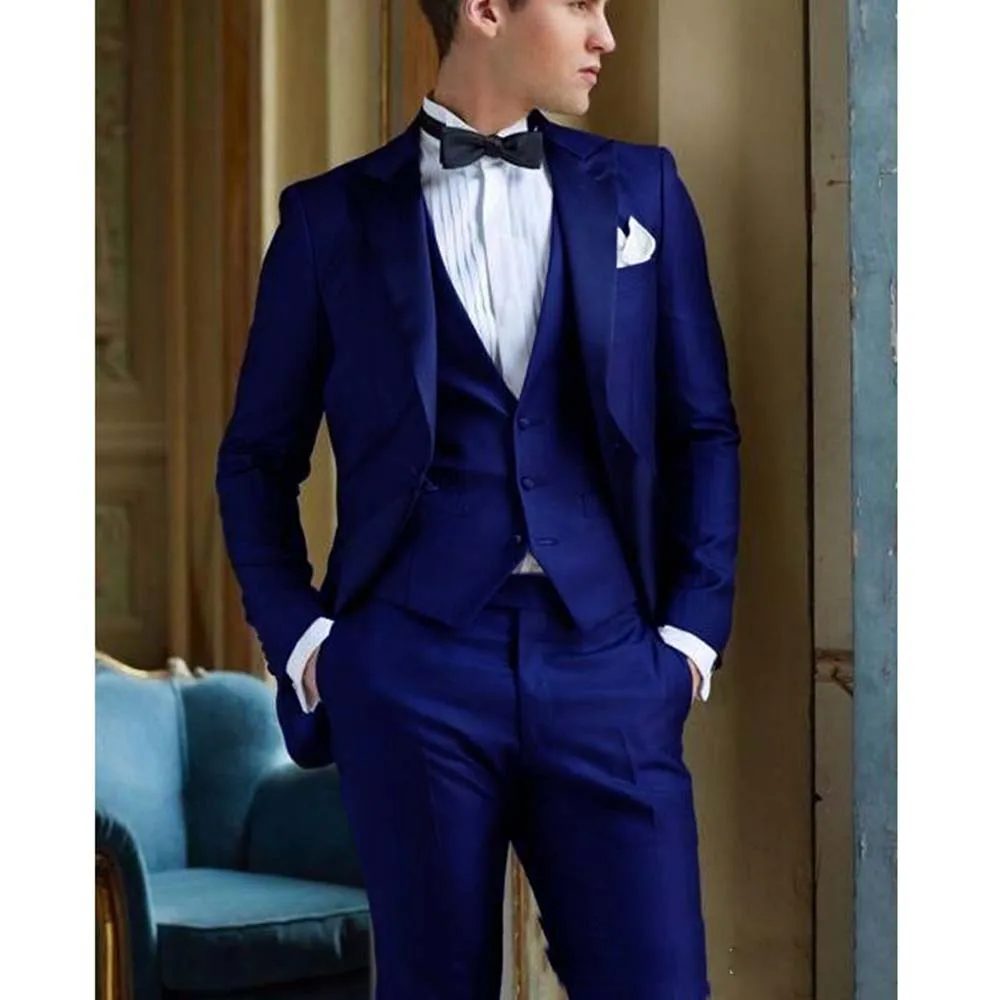 Royal Blue & Bright Red Suit 2022 High-end Design Slim Fit Single Button Four-piece Set (Jacket Vest Pants Bow)