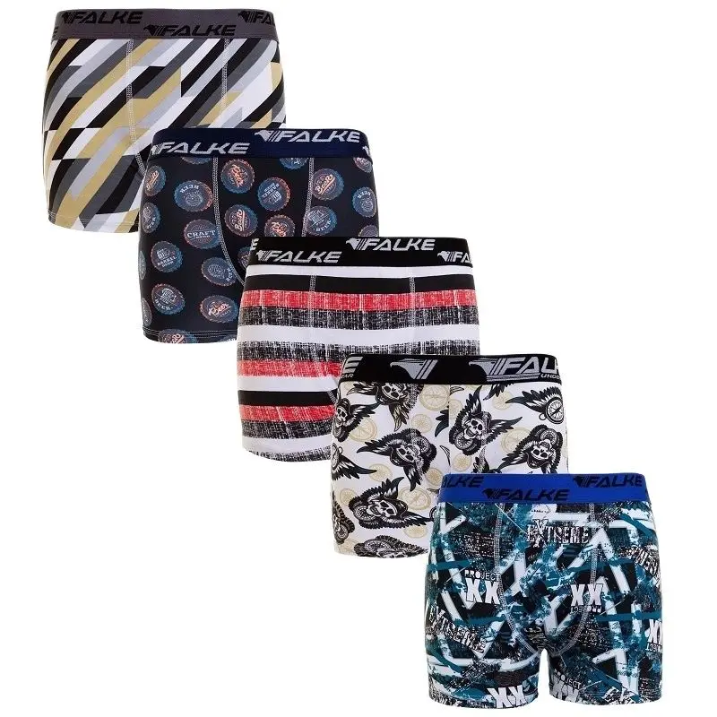 Kit 5 Underpants Box Boxer Adult Microfiber Printed Cotton Lining