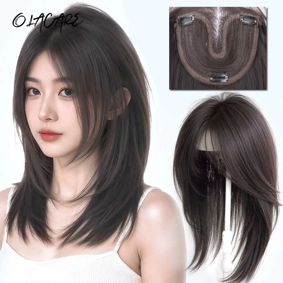 OLACARE Synthetic Hair Clip in Bangs 3D Natural Curved Wispy Side Bangs Fake Fringe Easy to Wears for Women Hair Thinning