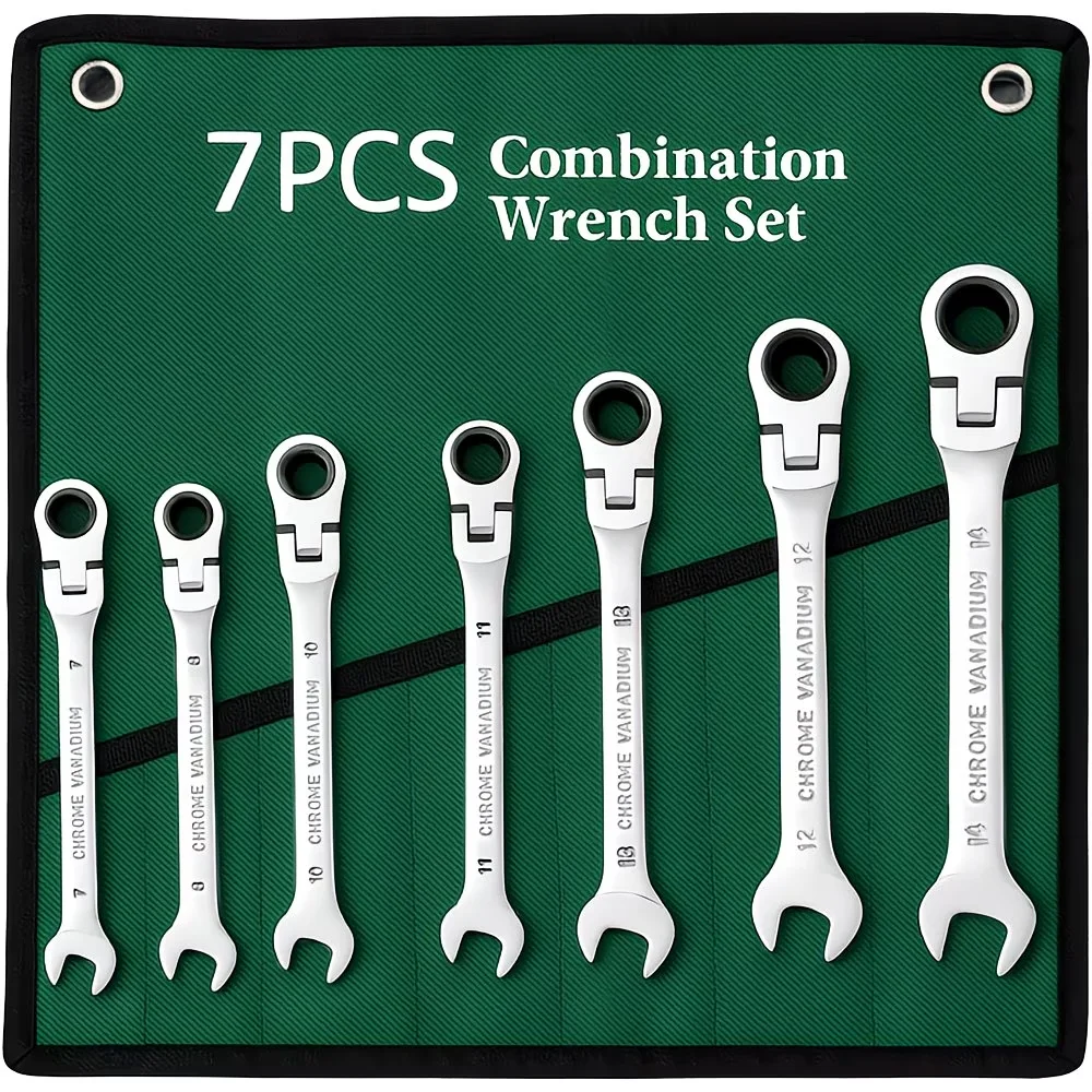 7pcs Ratchet Wrench Tool Set, 72-Tooth with Reversible Adjustable Torque, Multi-Function Car Repair Tool - Suitable for Repair