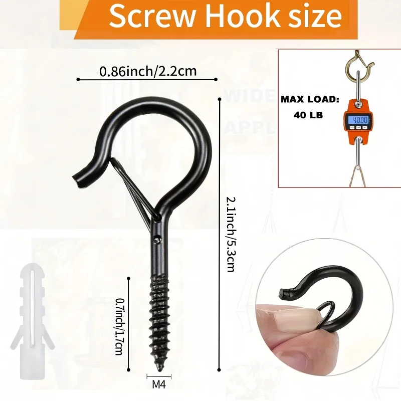 20 Sets of Q-Type Heavy-Duty Iron Ceiling Hooks with Safety Buckles for Easy Installation and Non-Destructive Disassembly