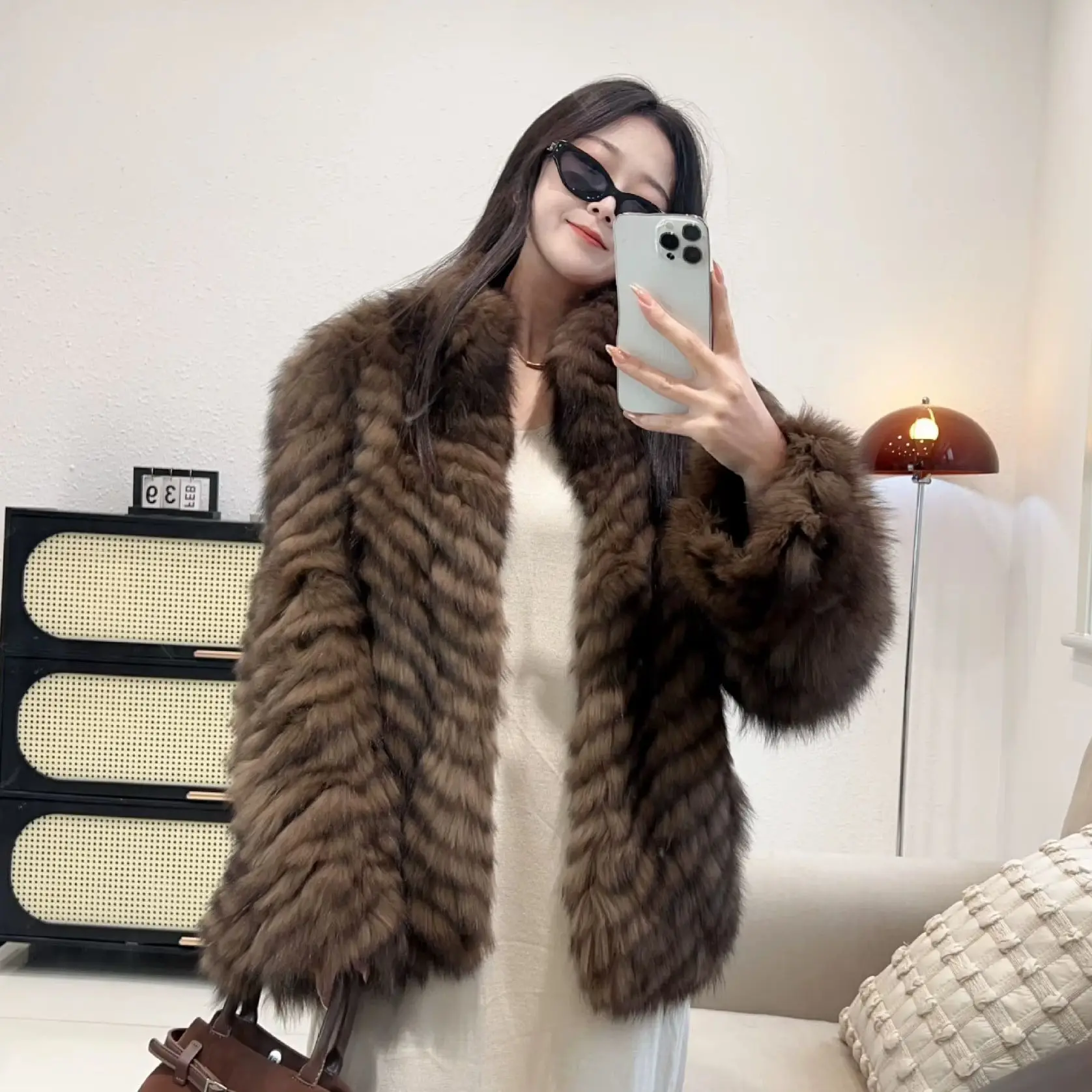 Women Thick Fluffy Real Fox Fur Coat Genuine Fox Fur Mid Length Jacket Luxury Winter Warm Fur Jackets Fashion Ladies Fur Clothes