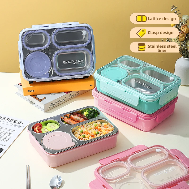 4-Compartment Bento Lunch Box with Bowl: 100% Leak-Proof Design for Convenient & Mess-Free Dining! (Pink&Green)