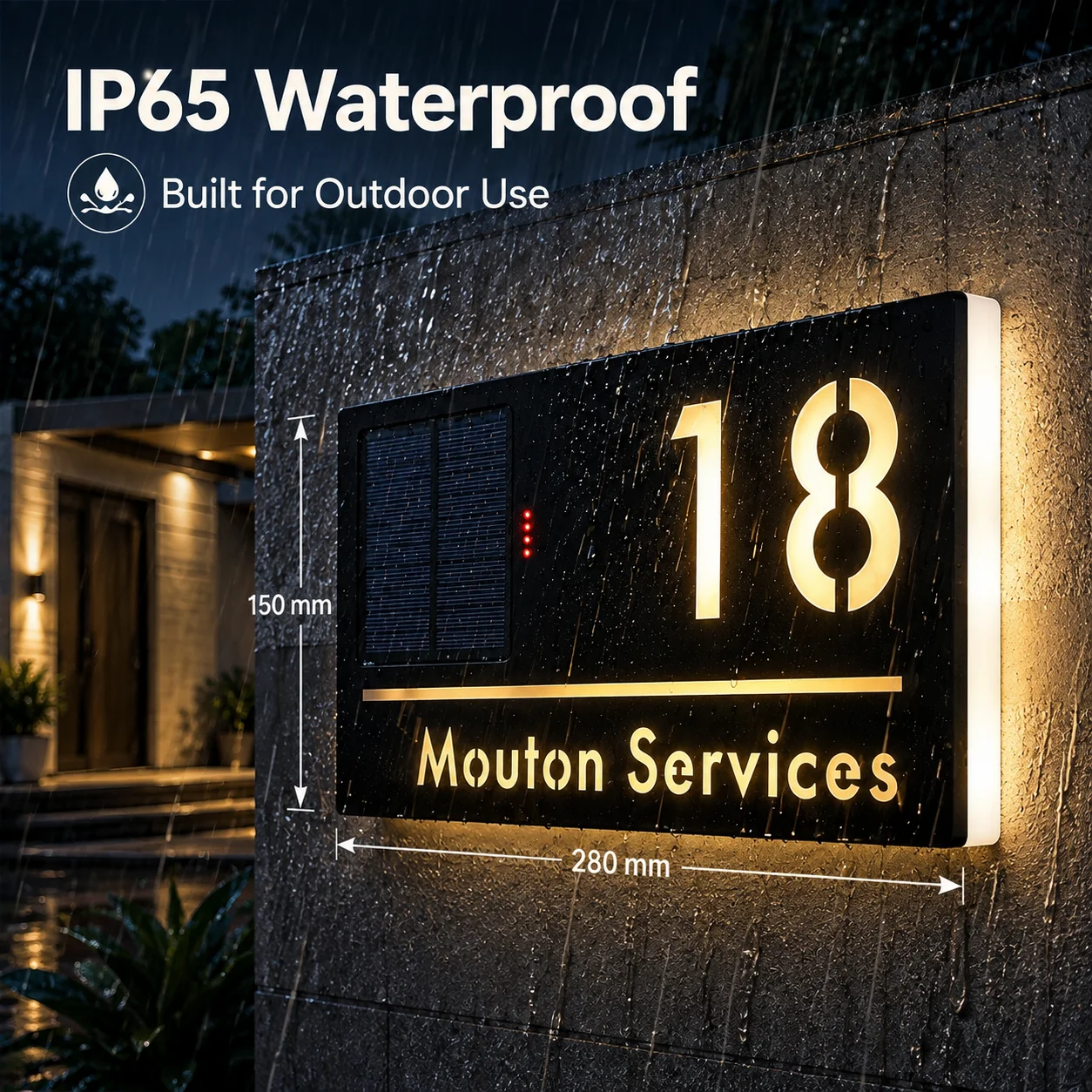 RGB Solar Address Sign Custom House Number LED Light Remote Control Outdoor Waterproof Door Plaque Personalized Family Name Sign