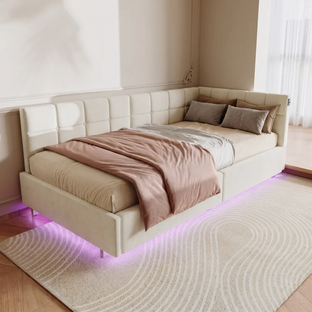Divano letto, letto singolo 90x200 cm, letto imbottito con vano contenitore sotto il letto, letto con meccanismo idraulico, letto con vano contenitore, schienale angolare trapuntato, velluto, colore