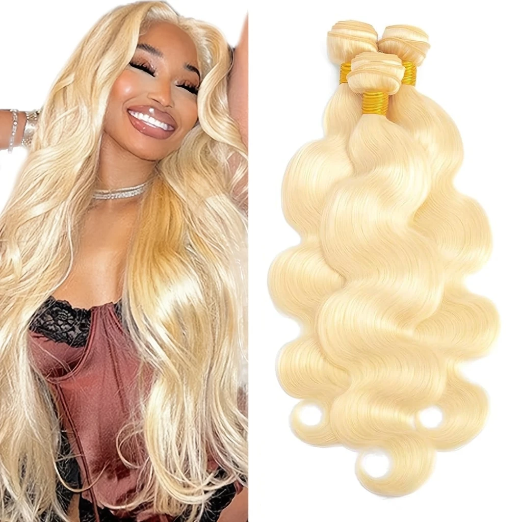 # 613 인모 1 3 묶음 바디 웨이브 블론드 묶음 인모 100% 브라질산 버진 인모 여성용 헤어 익스텐션
