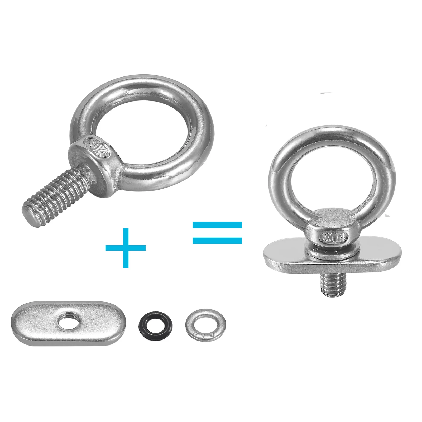 Track Mount Tie Down Eyelets, M6 Bolt, 316 Stainless Steel, Kayak Track Accessories (1 Pack)