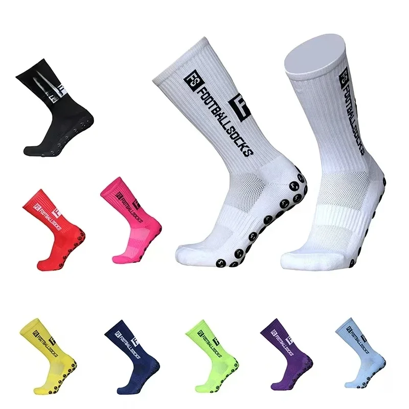 Nouveau Style FS chaussettes de Football rondes en Silicone ventouse poignée anti-dérapant chaussettes de Football sport hommes femmes Baseball Rugby chaussettes