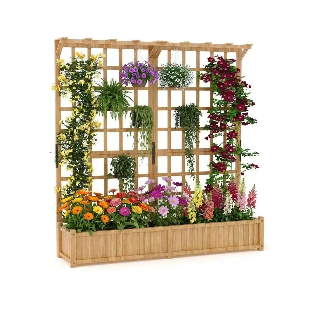 Jardinera de madera de 124 x 41 x 160 cm, con estructura de soporte y techo, 2 niveles, para balcón o jardín.