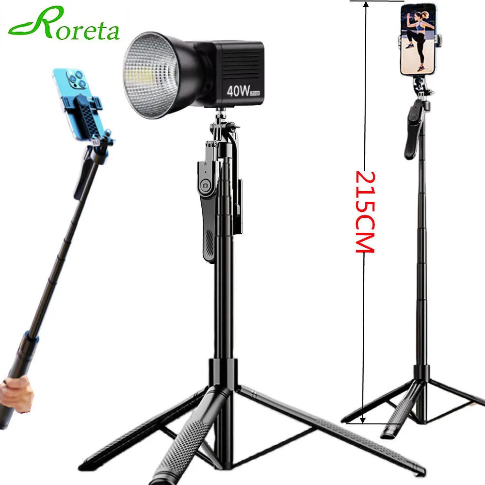 

Roreta 2.15m Long Selfie Stick Tripod 360-Degree All-in-one Retractable Aluminum Phone Holder With light for Vlog/Selfie/Video