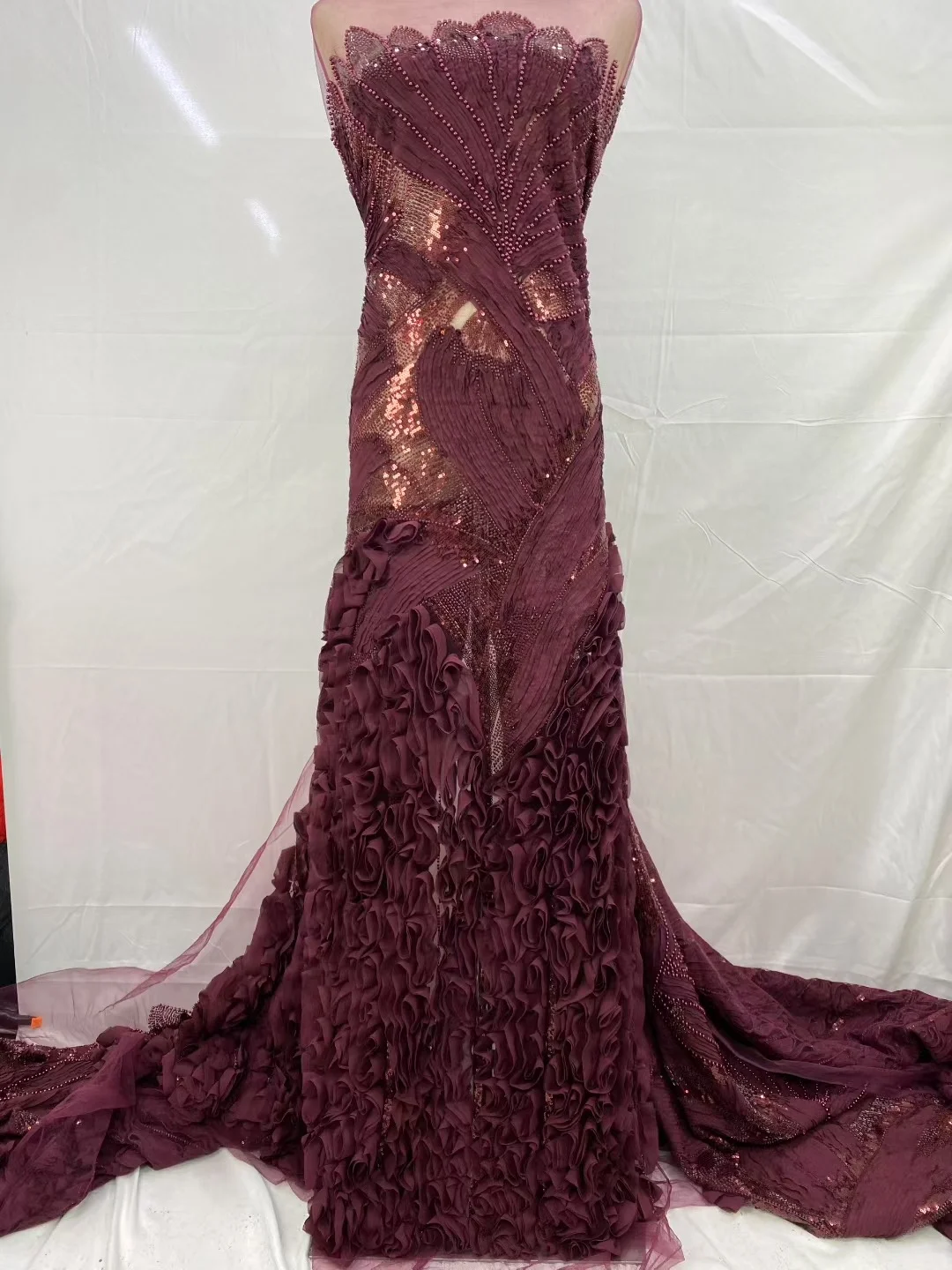 

Однотонная кружевная ткань с блестками и бусинами, роскошная кружевная ткань ручной работы с вышивкой ярда для свадебного платья P