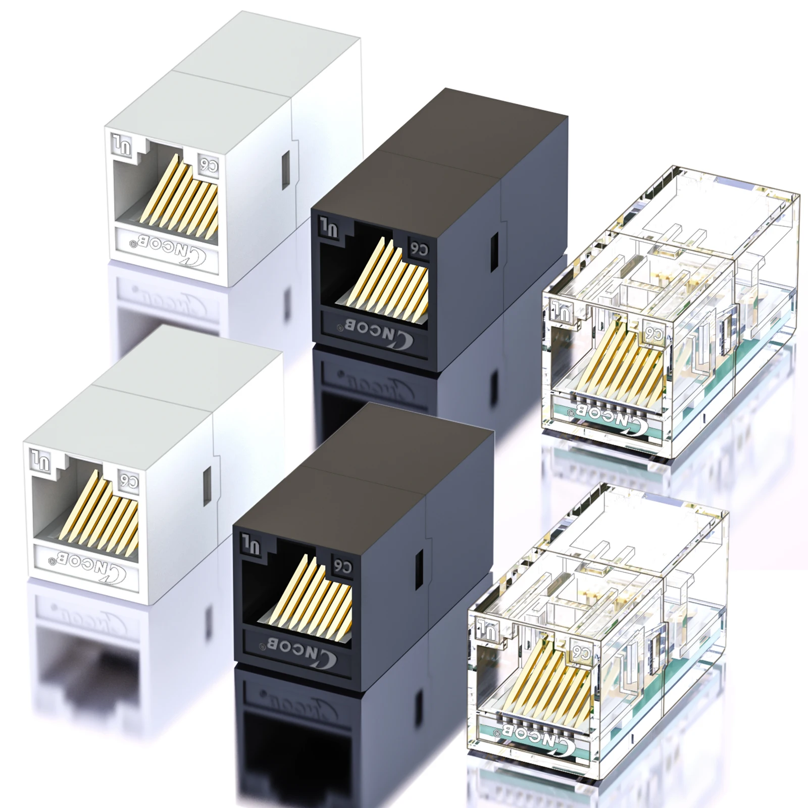 

CNCOB RJ45 Coupler, Gigabit Network, 6 Packs Extender for Cat7/Cat6/Cat5e/Cat5, Network Adapter(2black+2white+2transparnet)