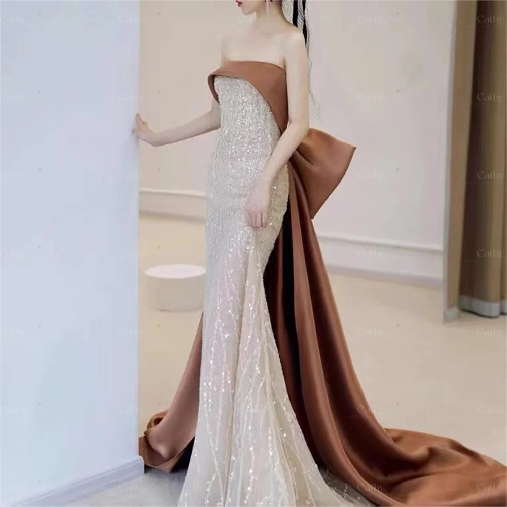 Sequins Thanh Lịch Dress Phụ Nữ Cộng Với Kích Thước Tắt Shoulder Evening Dresses Dài Sang Trọng 2022 Backless Hồi Giáo Wedding Dress Gala Phụ Nữ