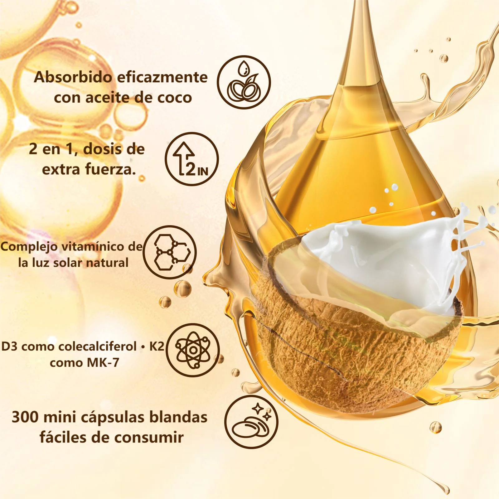 فيفونو فيتامين د3 + ك2 علكة ناعمة مع زيت جوز الهند، مجمع فيتامين د وK 2 في 1 لدعم امتصاص الكالسيوم، تركيبة ممتازة، 300 علكة ناعمة، سهل البتلع.