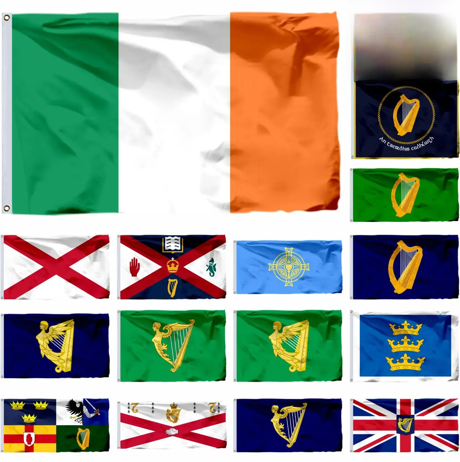 Irlandia Królewska Flaga Standardowa 21X14CM 45X30CM 3X5FT Międzynarodowy Kongres Eucharystyczny Prezydencja Zielona Harfa Baner Cztery Prowincje — zdjęcie 2
