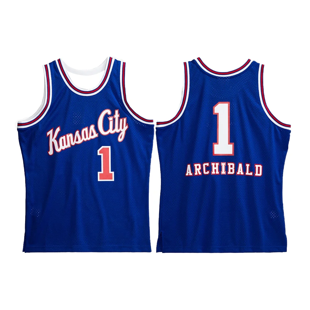 American Men's Basketball Jersey Retro Classic Jersey 1975/76 Version Royal Kansas City Kings No. 1 Nate Archibald Blue