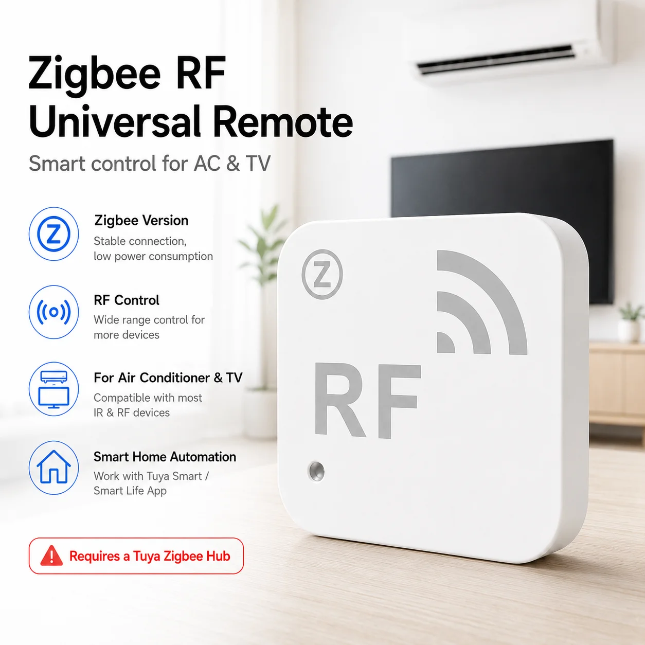 Controle Remoto Inteligente Tuya WiFi RF (Radiofrequência) para Clonagem e Cópia, Controle Remoto por Aplicativo, Adequado para TVs e Ar Condicionados