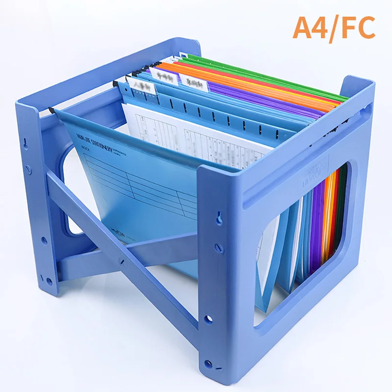 حامل ملفات سطح المكتب البلاستيكي HUAJIE A4/FC، منظم قابل للطي، حامل ملفات معلق أزرق موفر للمساحة للمستندات والأوراق المكتبية