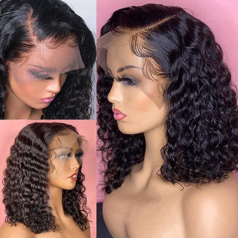 Water Wave Short Bob Wig Brazilian Virgin Human Hair 13x4 Transparent Lace Front Wigs Pre Plucked For Black Women 150% Density