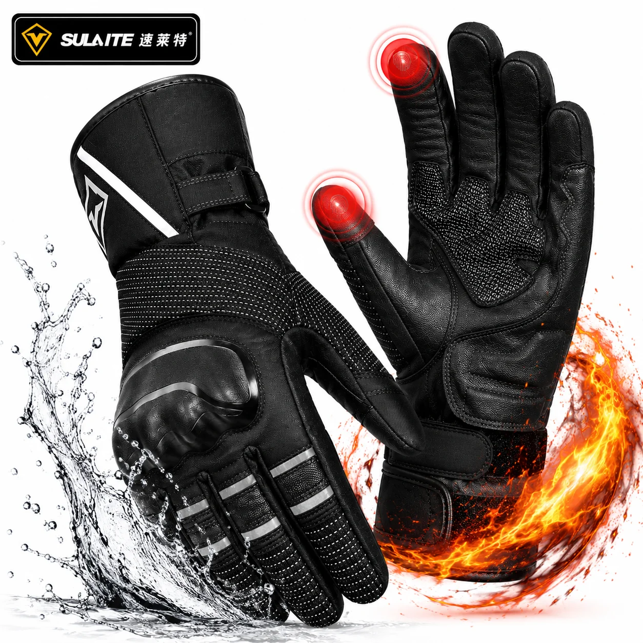 

SULAITE Motorcycle Gloves Men Women Winter Thermal Touchscreen Waterproof Reflective Anti Slip Palm Adjustable Wrist Gear Black