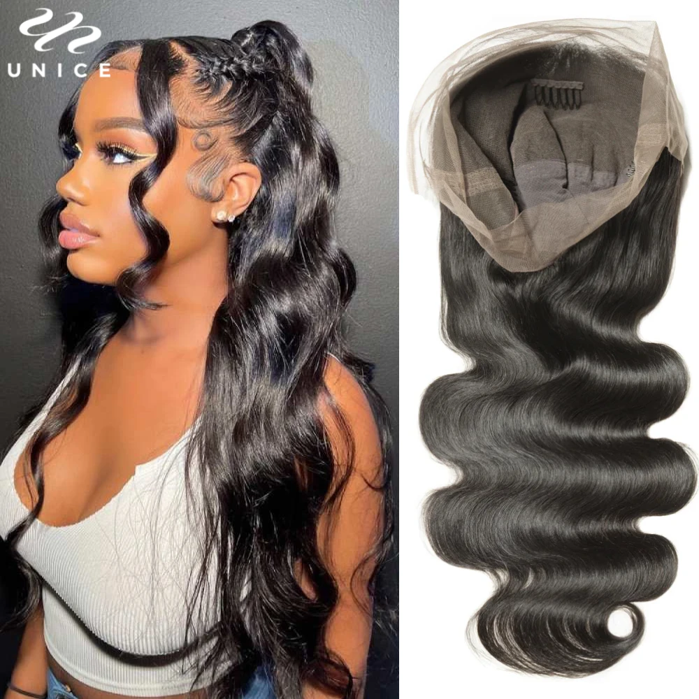 

UNice Hair Body Wave Human Hair Full Lace Frontal Wig Natural Color Pre Plucked Full Lace Wigs 100% Human Hair 150% Density