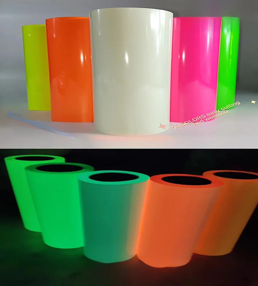 30,5x102 cm lumineux transfert de chaleur vinyle lueur dans l'obscurité 1 feuille Joy bricolage Noctilucent presse Machine t-shirt fer sur HTV