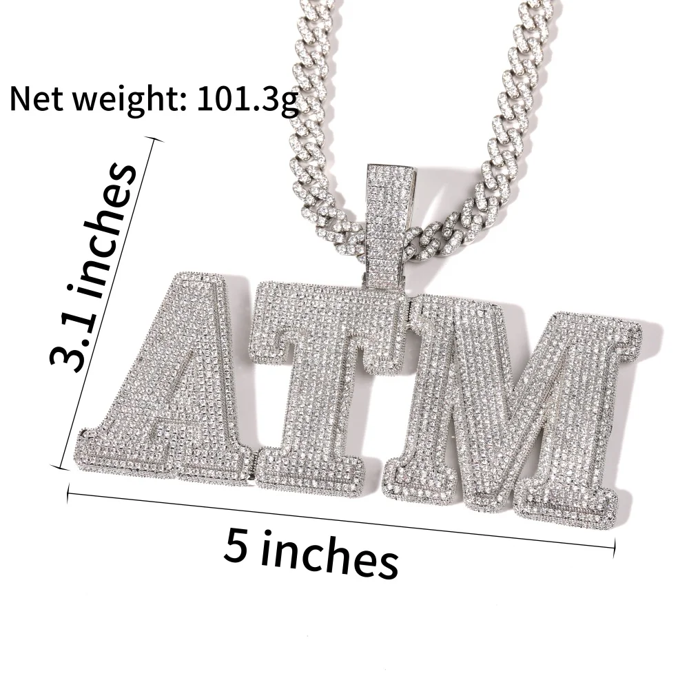 Custom Two-Color Big Letter&Numbers Covered CZ Pendant With 13MM Cuban Chain Iced Out Necklace Jewelry For Him Birthday Gifts