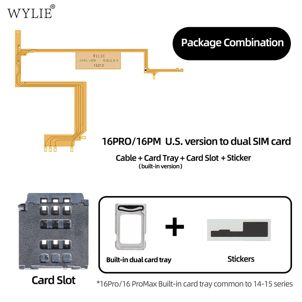 WYLIE Built In Dual SIM ESIM Card Tray For iPhone 14 15 16 16Pro Plus Pro Max ESIM Single Convert To Sim Dual US Slot Tray