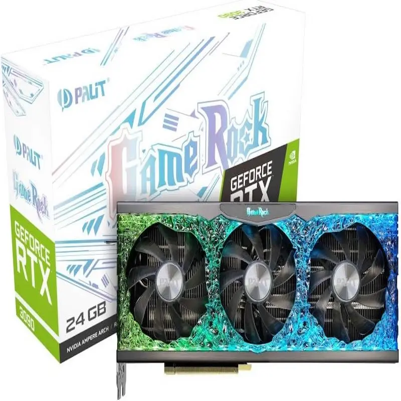 بطاقة رسومات Palit GeForce RTX 3090 GameRock بسعة 24 جيجابايت GDDR6X مع مزامنة ARGB، Angel ARGB، 10496 Core، وحدة معالجة الرسومات 1395 ميجاهرتز، 1740 مترًا