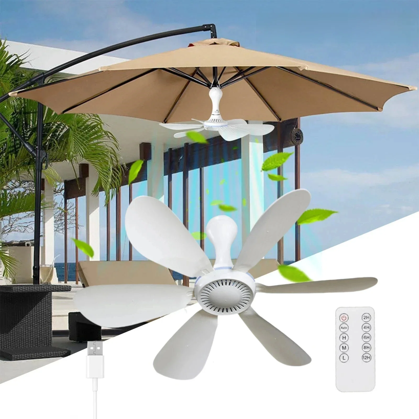 XIAOTREE USB-Ventilator, leiser Deckenventilator mit 6 Flügeln, 4-Gang-Hängeventilator für Camping, Bett, Camping, Outdoor, hängende Camper-Zelte