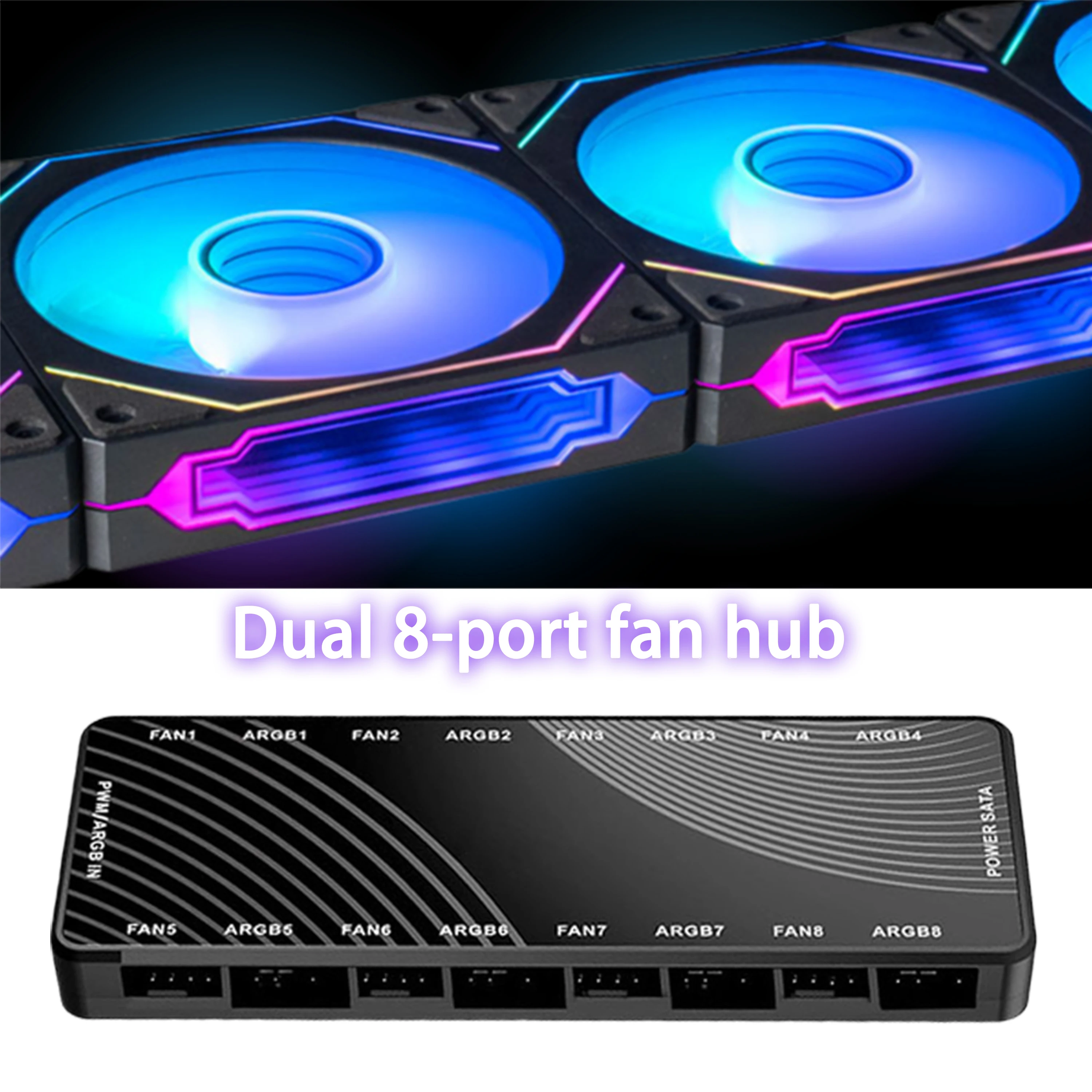 Prism 4 Pro 120mm Case Fan Combo（ 5 Fans+1 Hub）,SATA Powered 5V 3Pin ARGB 12V 4Pin PWM Temperature Control PC Cooling Fan