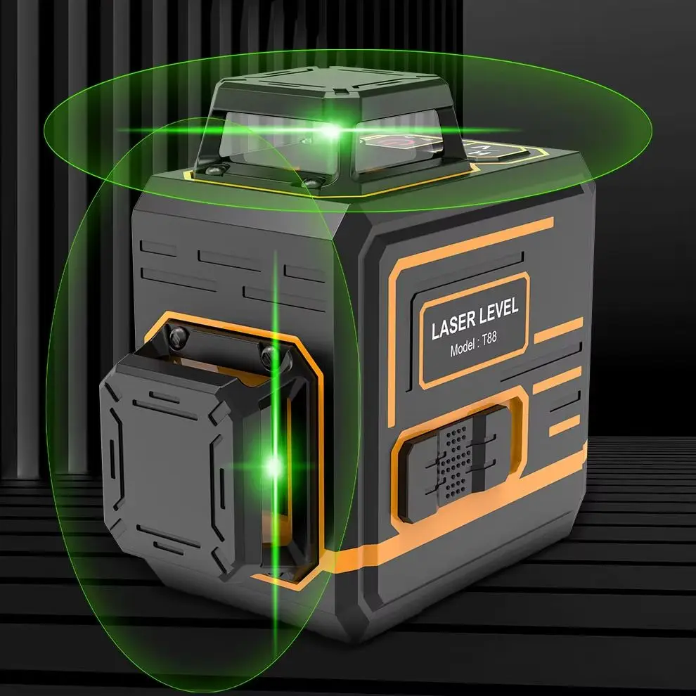 

BOAYAL 8 Lines Laser Level Tool 2x360° Green Line Cross Self Leveling 4000mAh Rechargeable Laser Measuring Tool for Construction