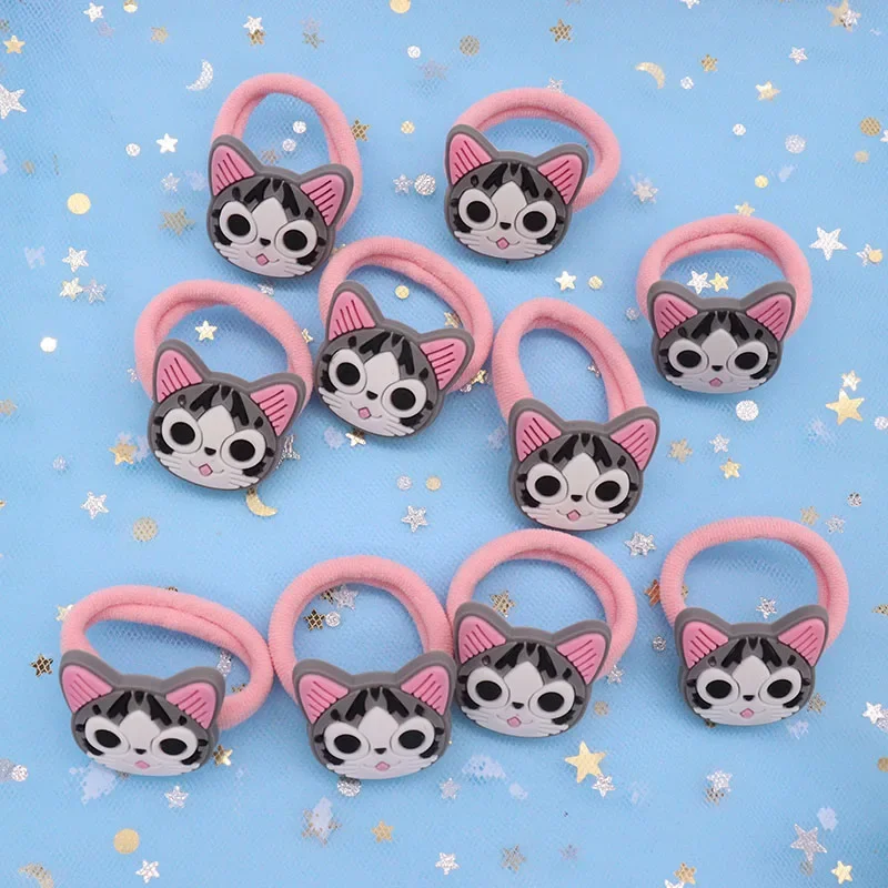 Chouchous en caoutchouc pour enfants, 2 pièces, Animal mignon, chat, accessoires pour cheveux, bandes élastiques pour cheveux, décoration de bandeau pour filles, cravates en gomme