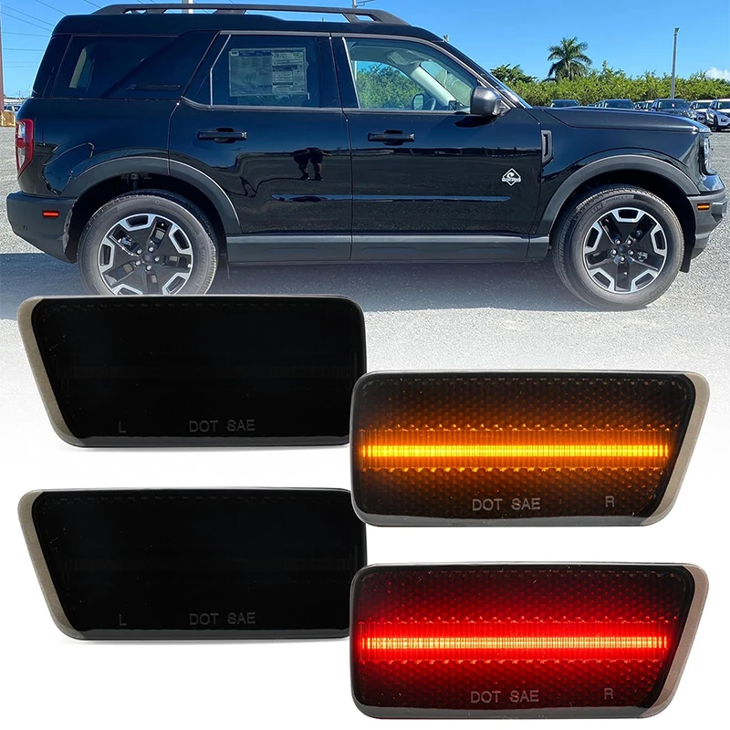 

Smoked Upgraded Replacement LED Side Marker Lamp For Ford Bronco Sport CX430 2021+ F&R Amber Red Bumper Fender Flare Lights