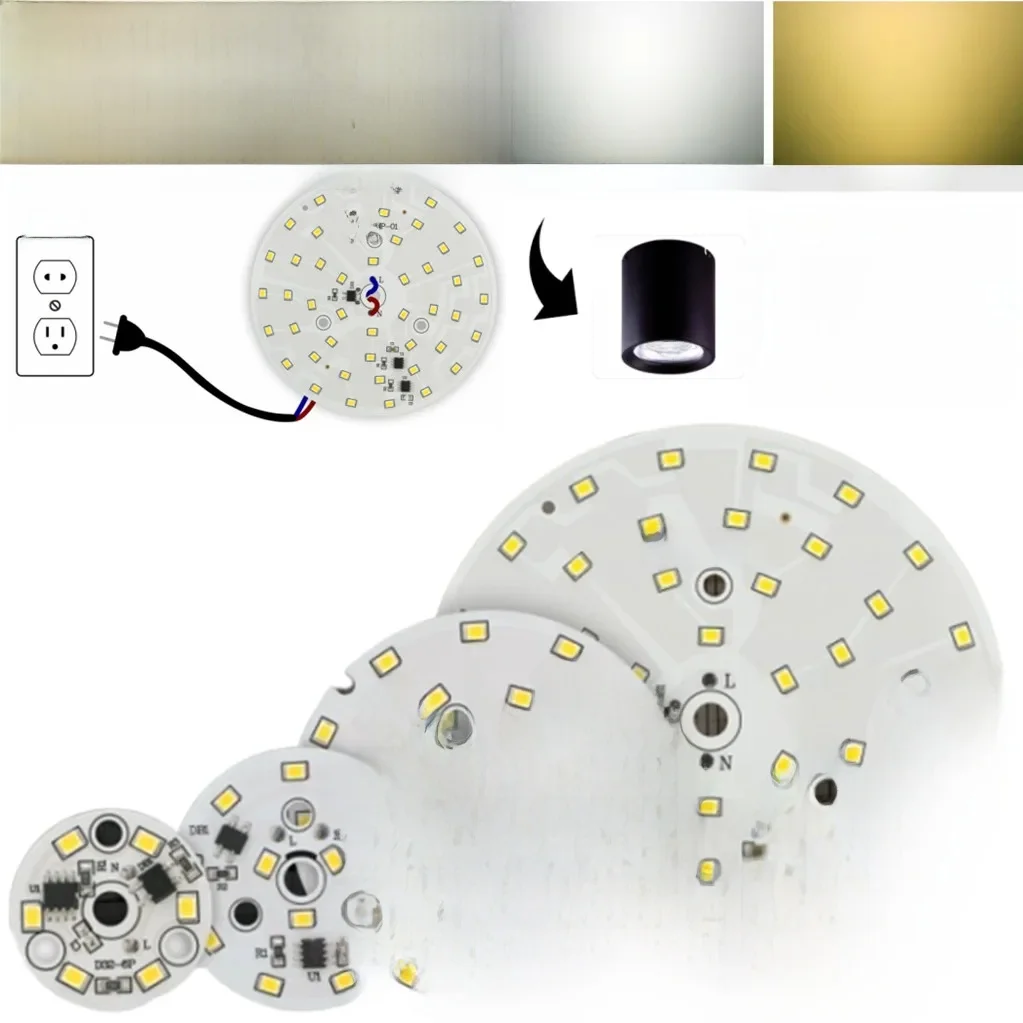 Puce de projecteur LED 3W 5W 7W 9W 12W 15W 18W puce LED pour Downlight puce de lumière ronde SMD2835 AC 220V puce de projecteur de perles de lampe à LED