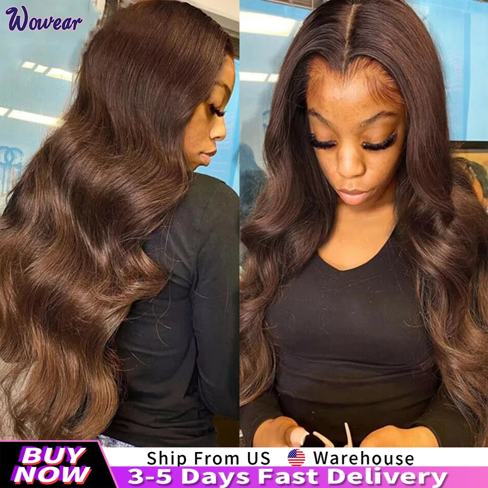 Chocolate Brown 13x6 Human Hair Wigs HD Lace Loose Body Wave Wigs 100% Human Hair Pre Plucked 13x4 Lace Frontal Human Hair Wig