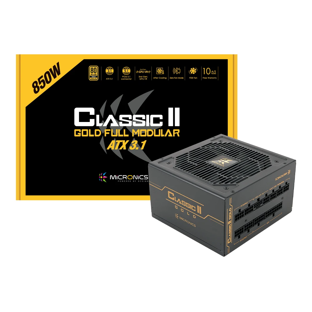 ميكرونيكس كلاسيك Ii 850W 80Plus Gold وحدات كاملة Atx3.1 مصدر طاقة أسود