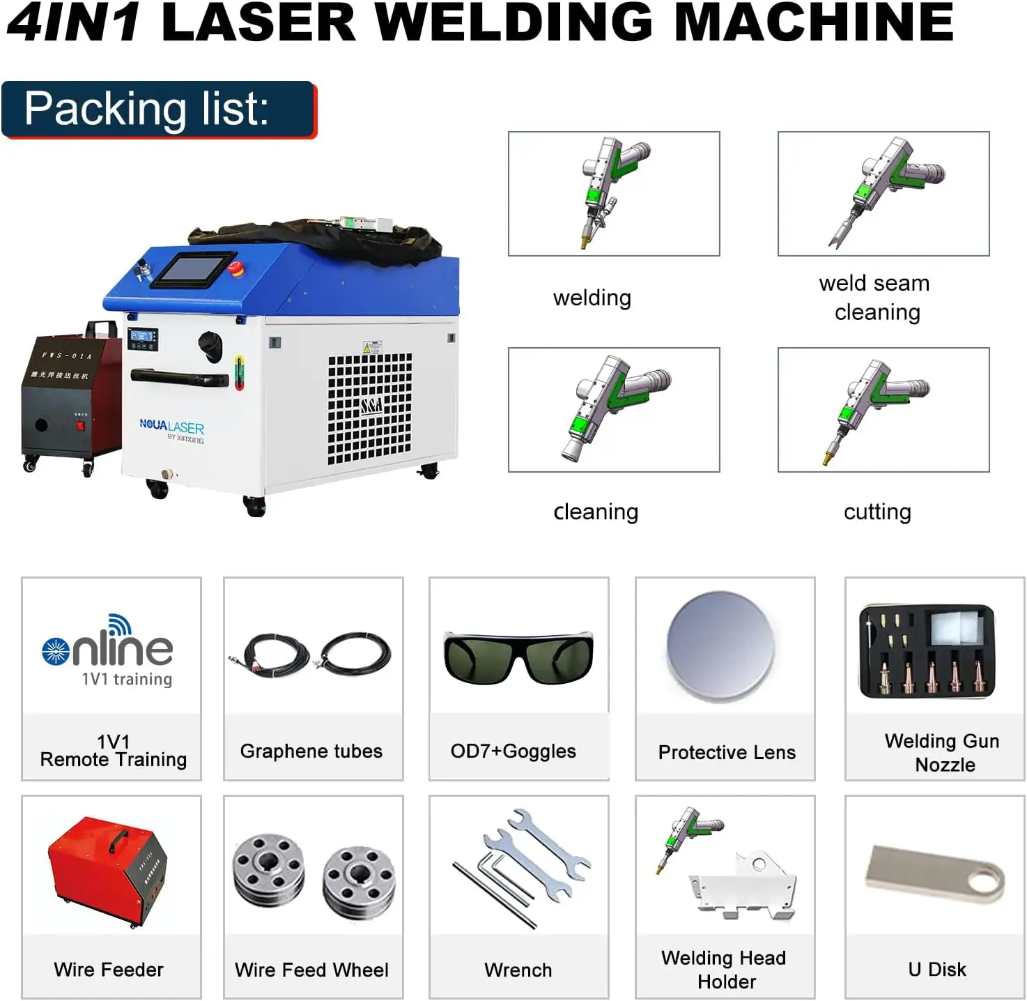 4 in 1 Laser Welding Machine 1kw 1.5kw 2kw 3kw Portable Handheld Laser Welder For Metal