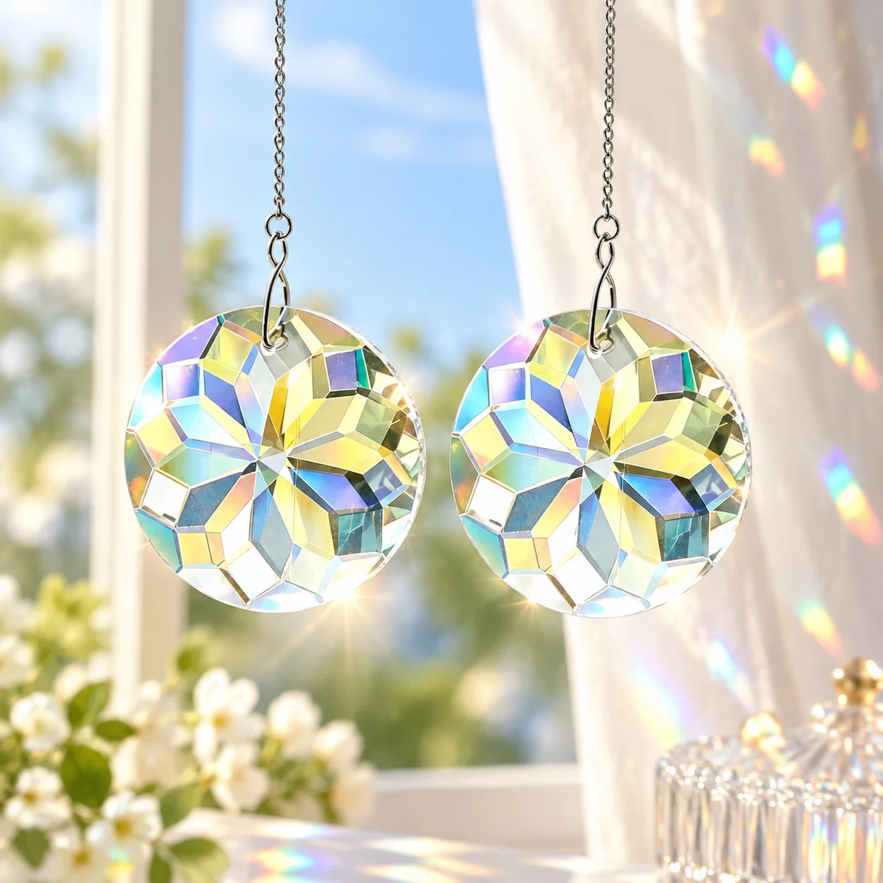 Shinning Mandala Crystal Suncatcher Brilliant Faceted Glass Hanging Rainbow Sunlight Capture Pendant Prisms Garden Window Decor