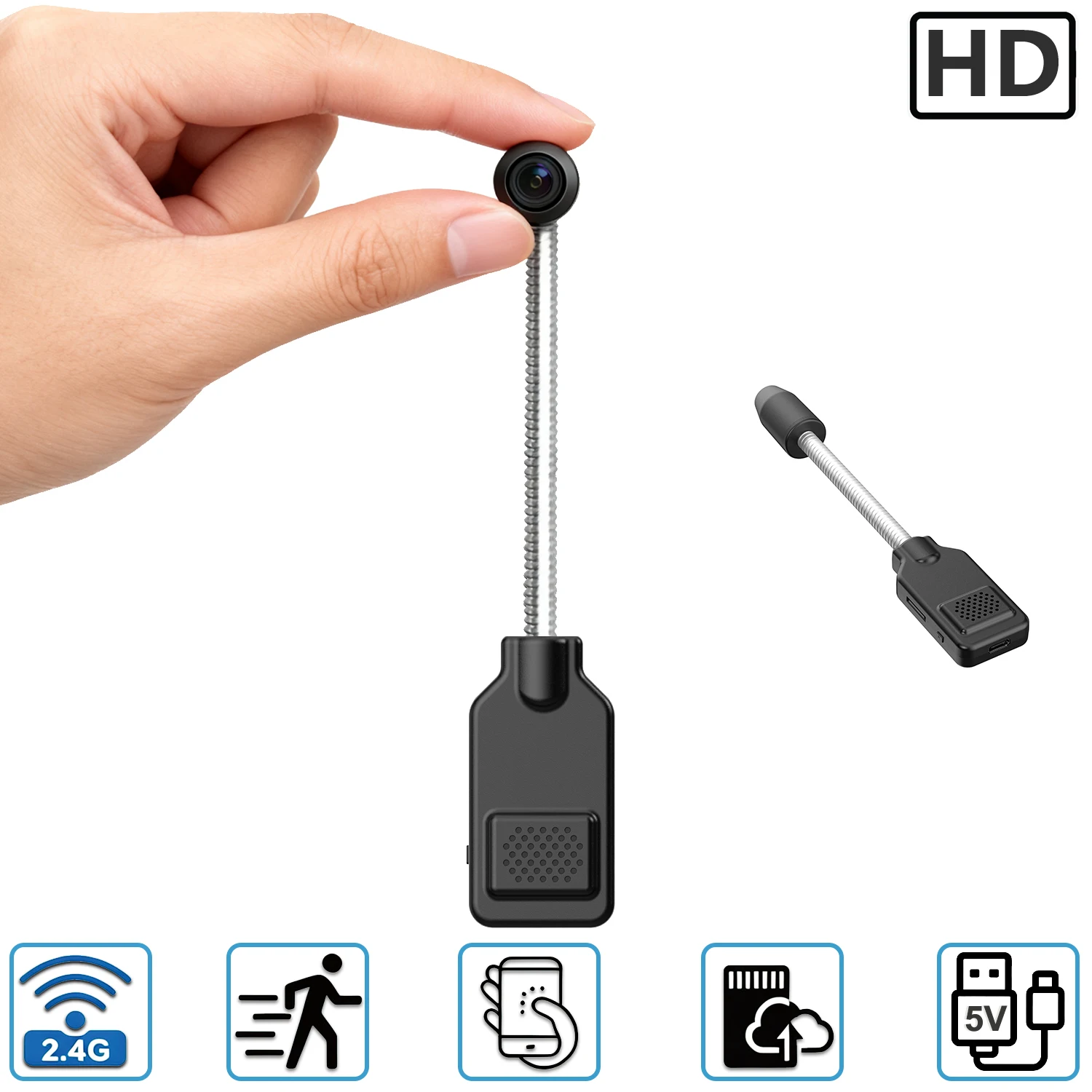 Mini Telecamera di Sicurezza WiFi Portatile Flessibile con Rilevamento del Movimento e Supporto per Archiviazione Locale e Cloud