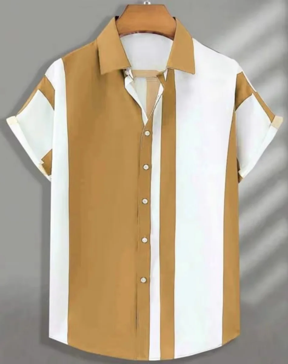 Простая полосатая мужская рубашка с 3D принтом, мужская и женская повседневная модная рубашка с короткими рукавами, уличная одежда на пуговицах с лацканами, одежда унисекс большого размера