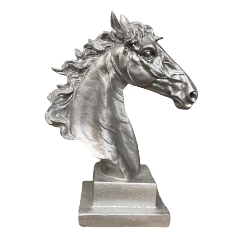 Polyester Silver Horse Head Deocratic Salon ornament Trinket 37X27 cm