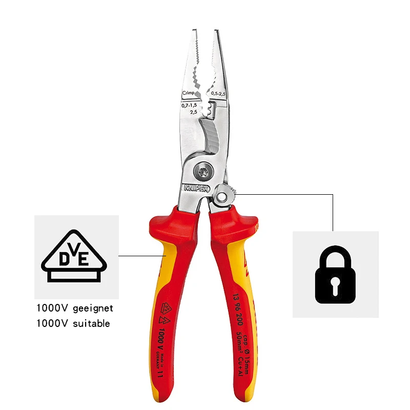 KNIPEX Insulated Cutting Pliers for Electrical Installation VDE-tested with Opening Spring Crimping Stripping Plier No.1396200