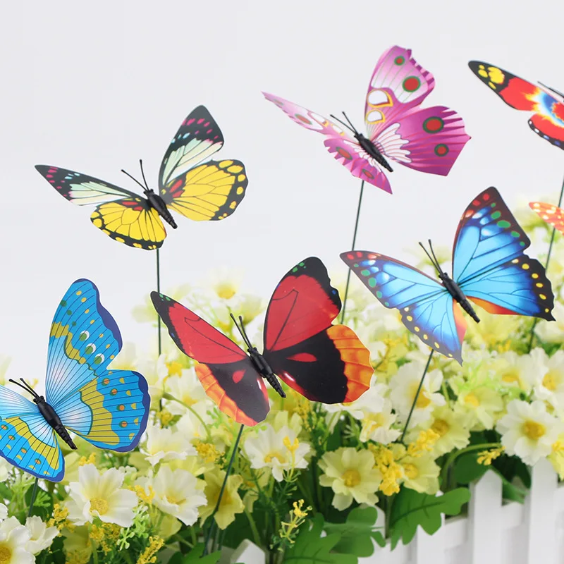 50-10Pcs Simulation Butterfly Colorful Butterfly Stakes Home Garden Yard Plant Flower Pot Multi-purpose Butterfly Decoration