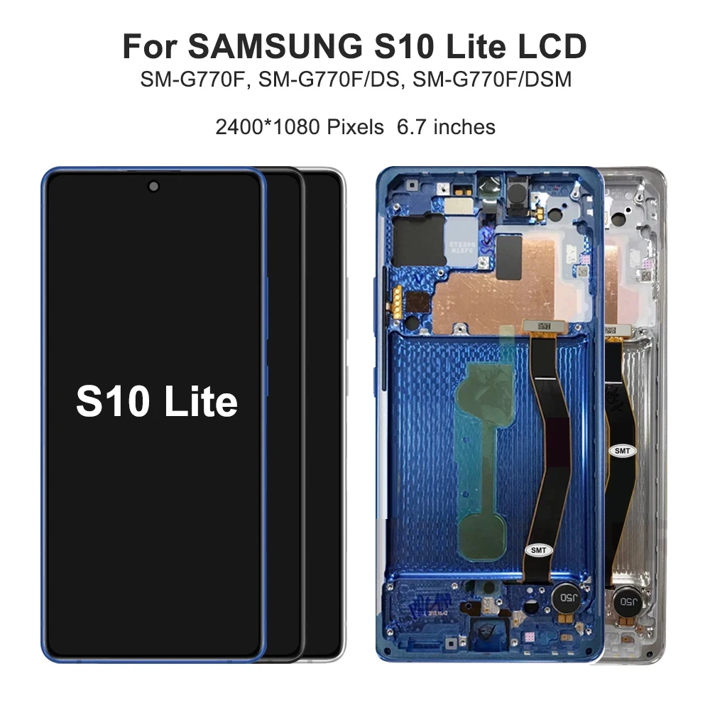 6.7\'\'  Amoled TFT S10 Lite LCD For Samsung S10 Lite Display For Samsung S10 Lite G770F SM-G770F/DS Touch Screen Digitizer +Frame