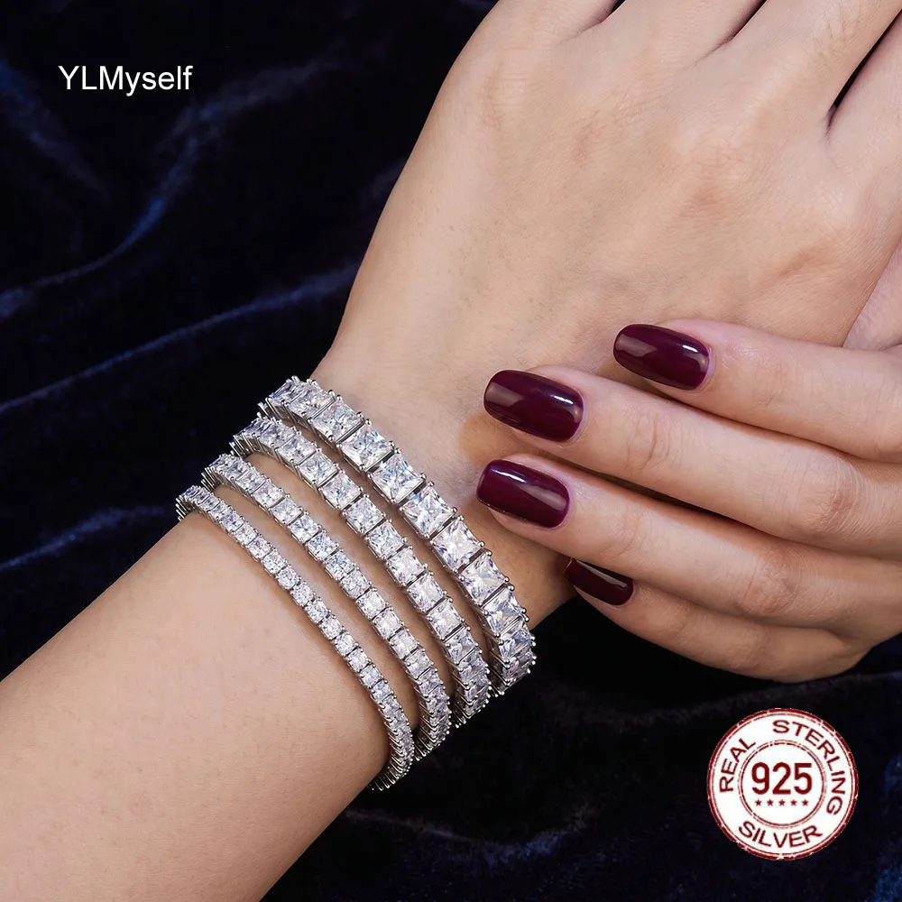 YLMyself 925 Silver Jewelry 2*2-5*5mm Square Moissanite 14-21cm Luxury Hypoallergenic Tennis Bracelet