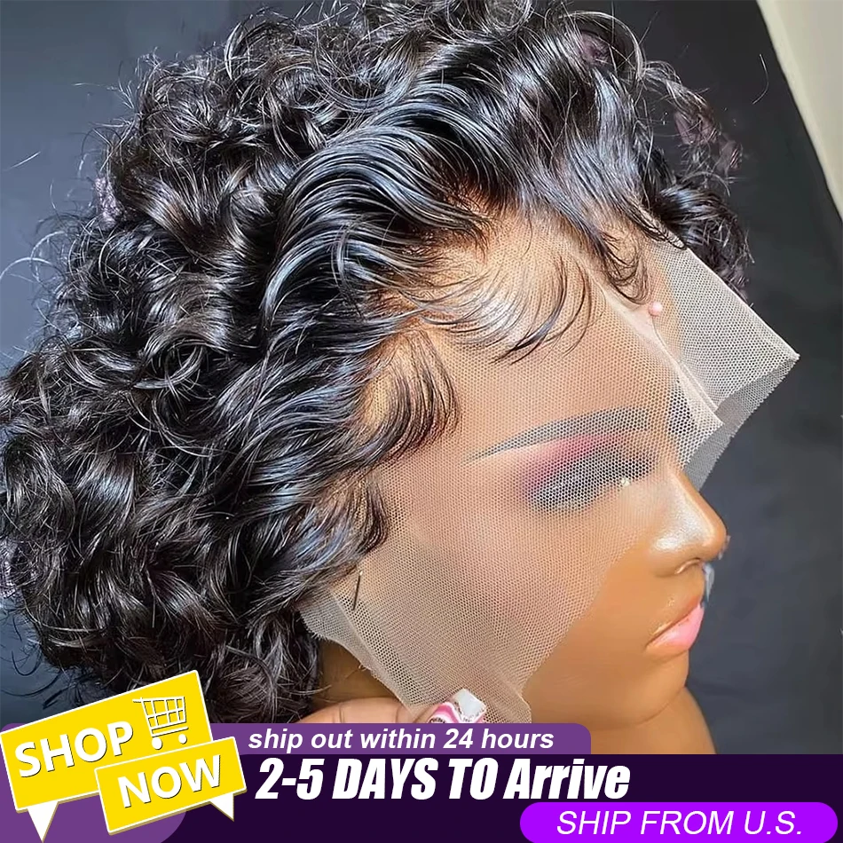

Pixie Cut Curly Wjgs Short Pre Styled Bob Wigs 4/27 Highlight Color Hair Brazilian Virgin Human Hair #1b 13x4 Lace Front Wigs