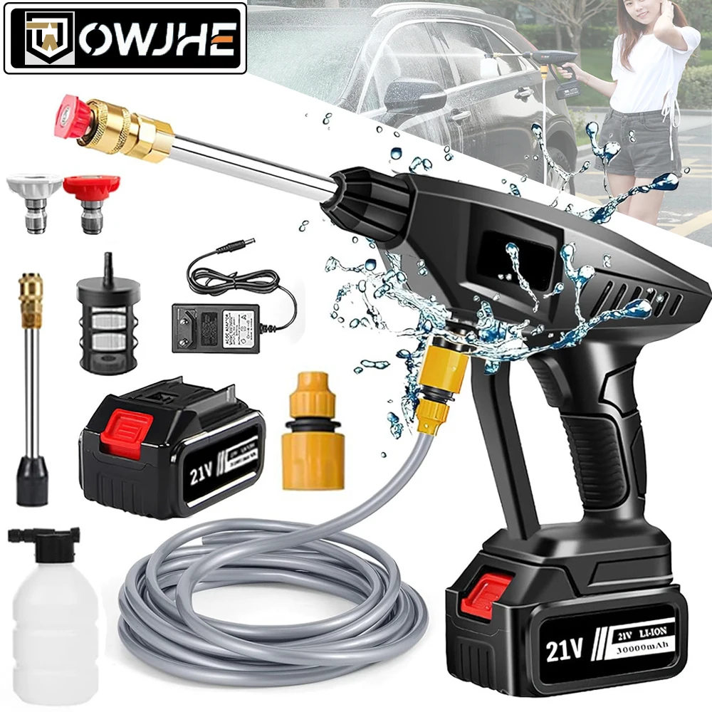 OWJHE 60BAR 30000mAh Pistola per lavatrice per auto elettrica Leva ad alta pressione Ugello in schiuma per auto Casa Giardino pittura Auto Bowling Accessori