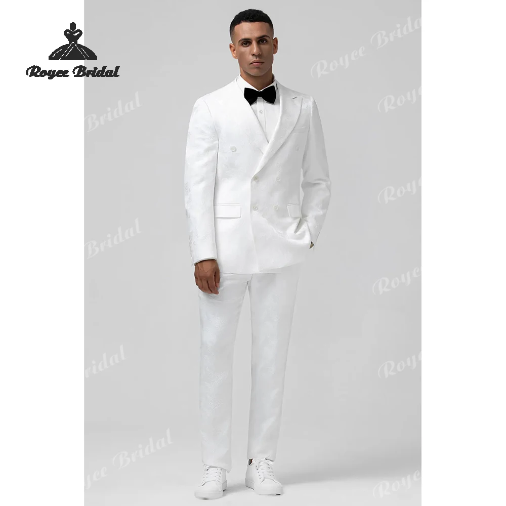 Printed Two Piece Double Breasted Men's Suit Wedding 2026 Peak Lapel Evening Business Suit Customized trajes para hombre