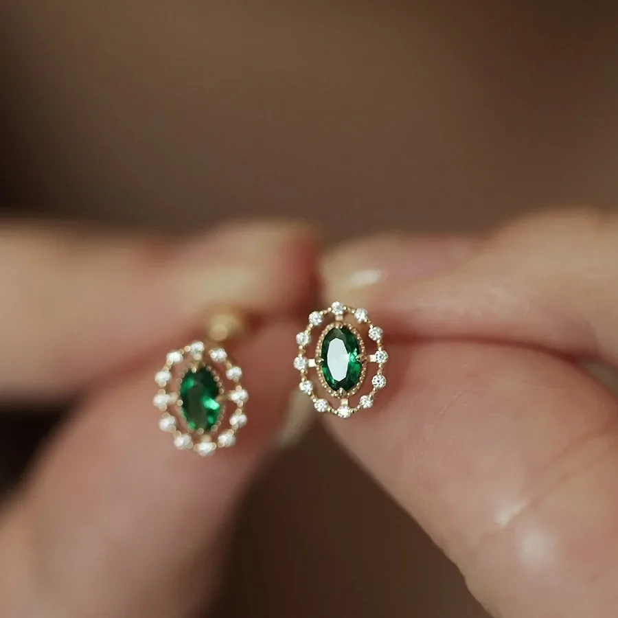 925 Sterling Silver Plated 14K Gold Retro Green Zircon Kolczyki dla kobiet Wykwintna biżuteria imprezowa Prezenty — zdjęcie 2
